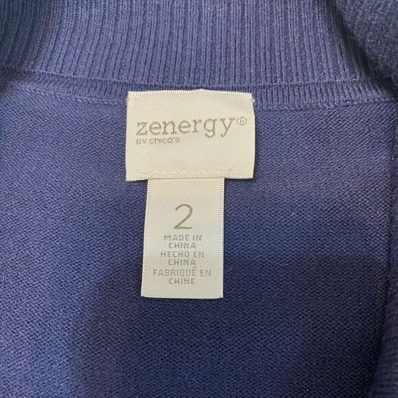 CHICOS 2 US L Zenergy Silver Embellished Knit Jacket‎ Full Zip Cotton Cashmere - Picture 6 of 10